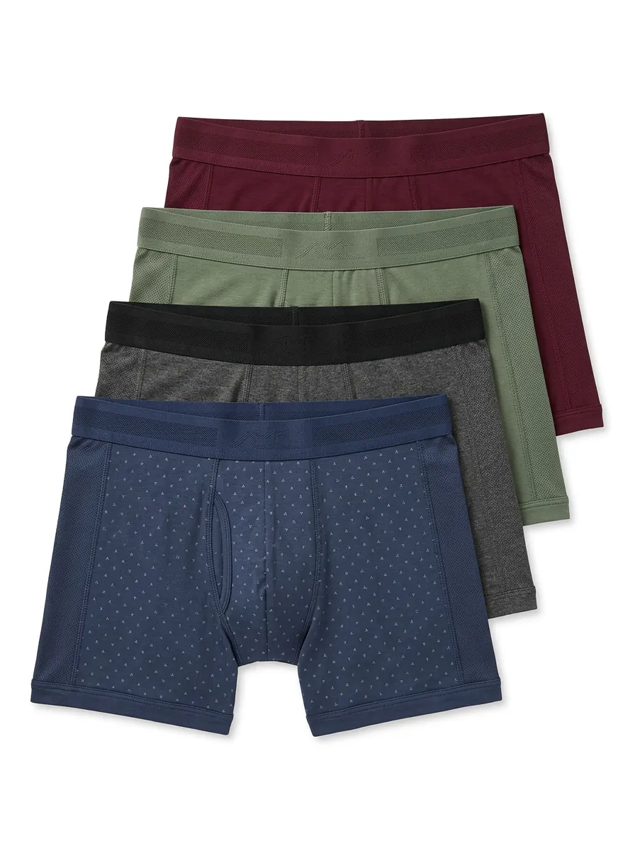 Rugged Geometric Printed Detail Men's Four Pack Boxer Briefs