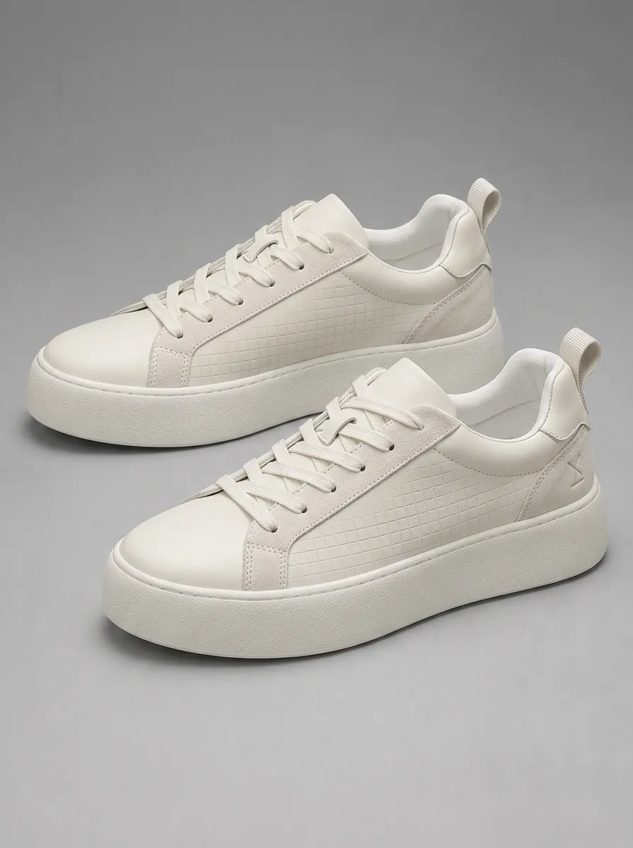 Men's Minimalist White Grid Pattern Printed Sneakers