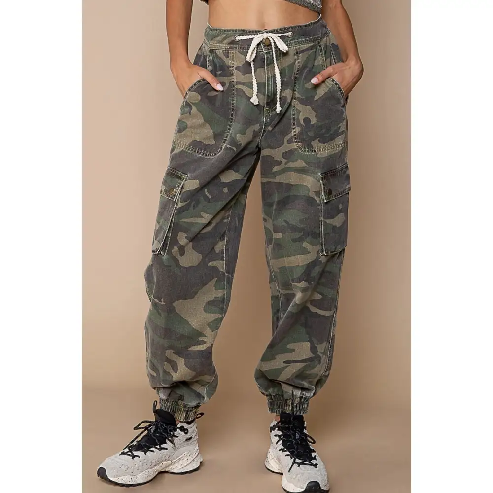 Roomy Cotton Blend Button Detail Casual Pants