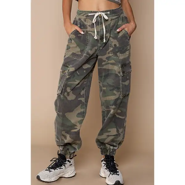 Roomy Cotton Blend Button Detail Casual Pants