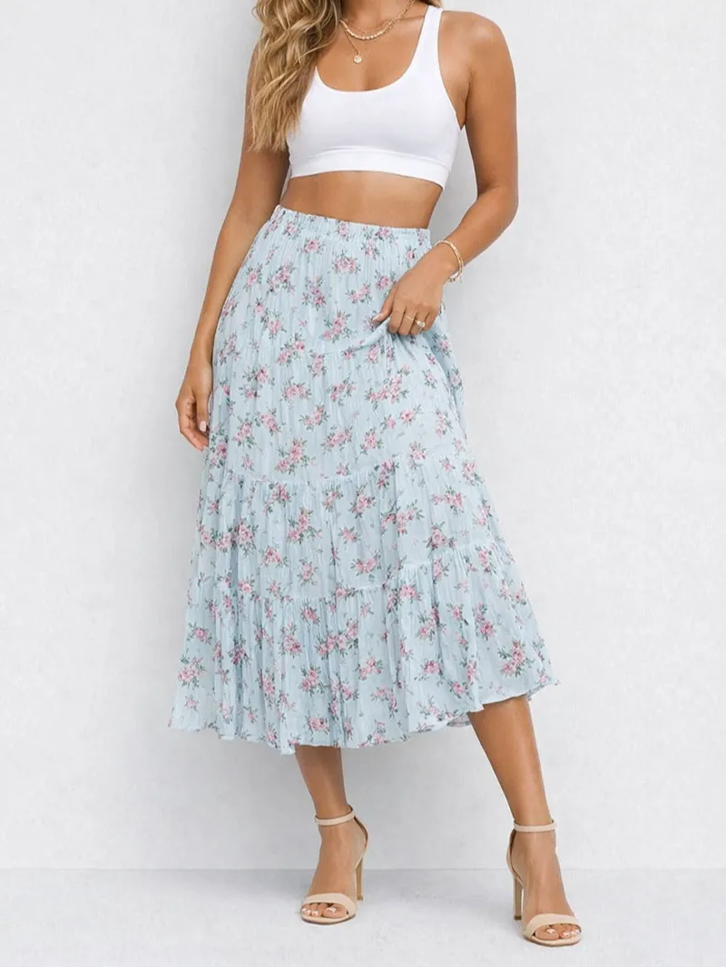 Elastic Waist Tiered Maxi Easy Skirt