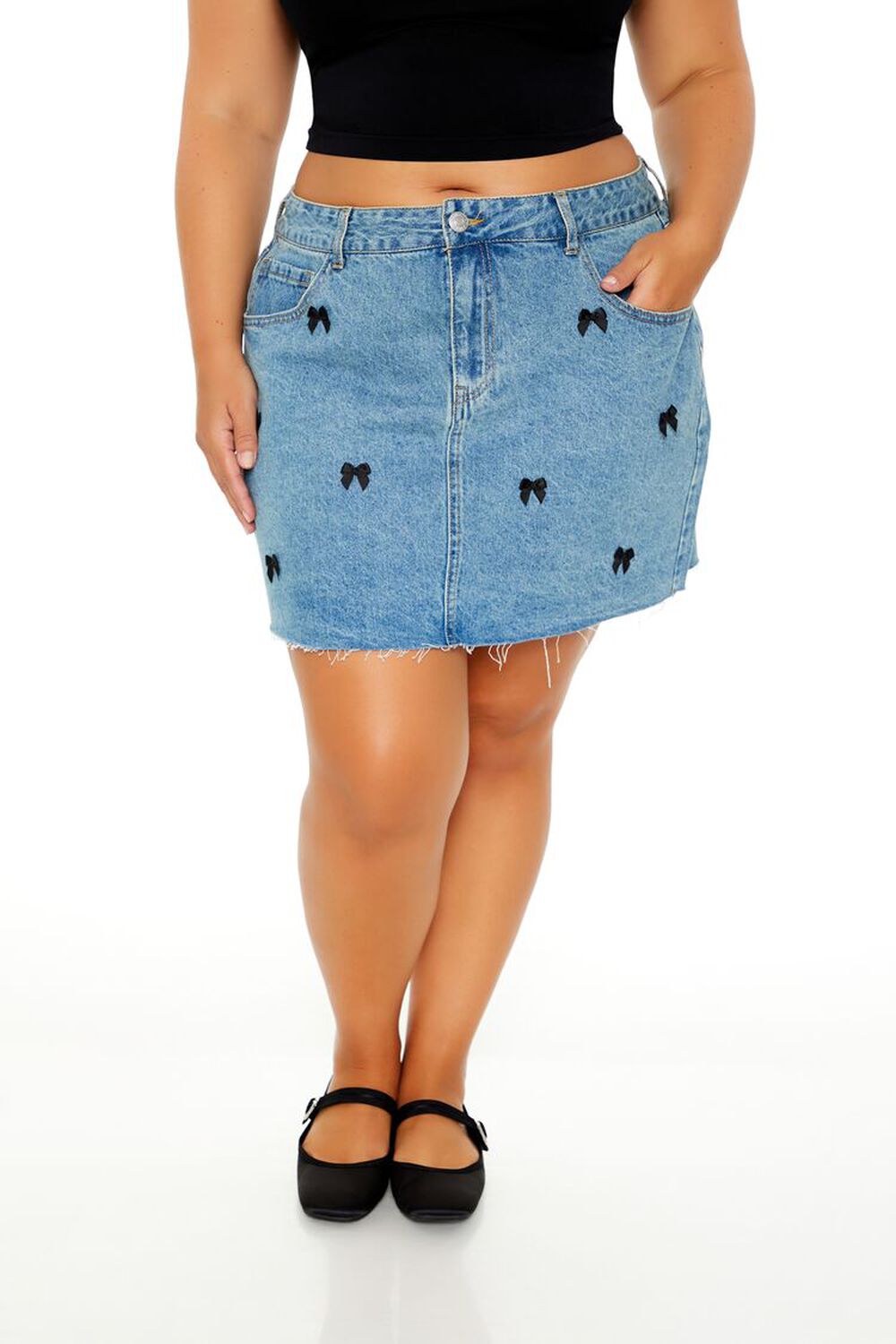 Plus Size Denim Bow Mini Skirt