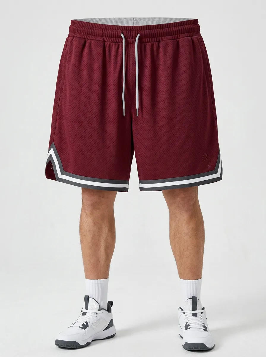 Sporty Striped Detail Mesh Detail Shape Men's Basketball Shorts