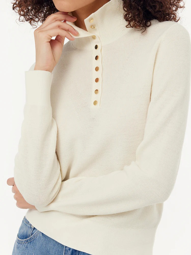 Wool Half Button Turtleneck Women Sweater
