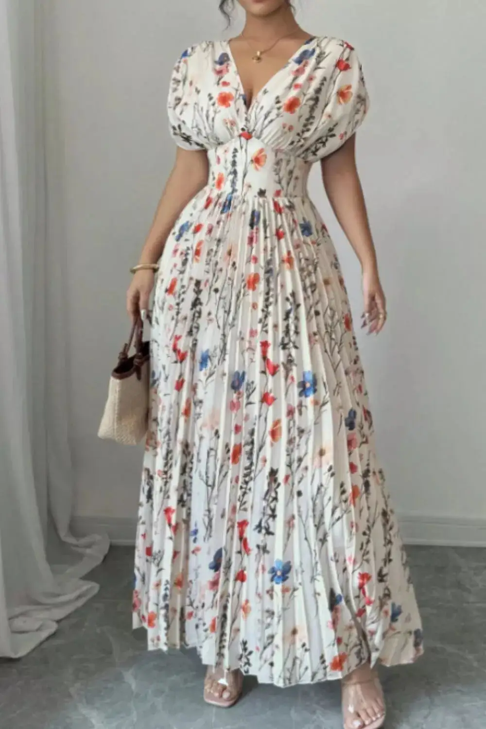 Floral Printed Pleated Maxi Dress