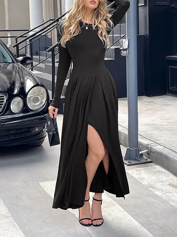 High Pleated Long Maxi Dress