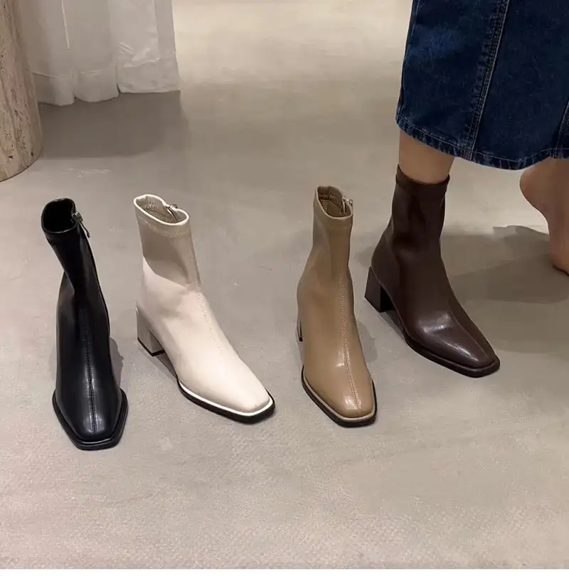 Leather Loafer Square-Toe Ankle Boots