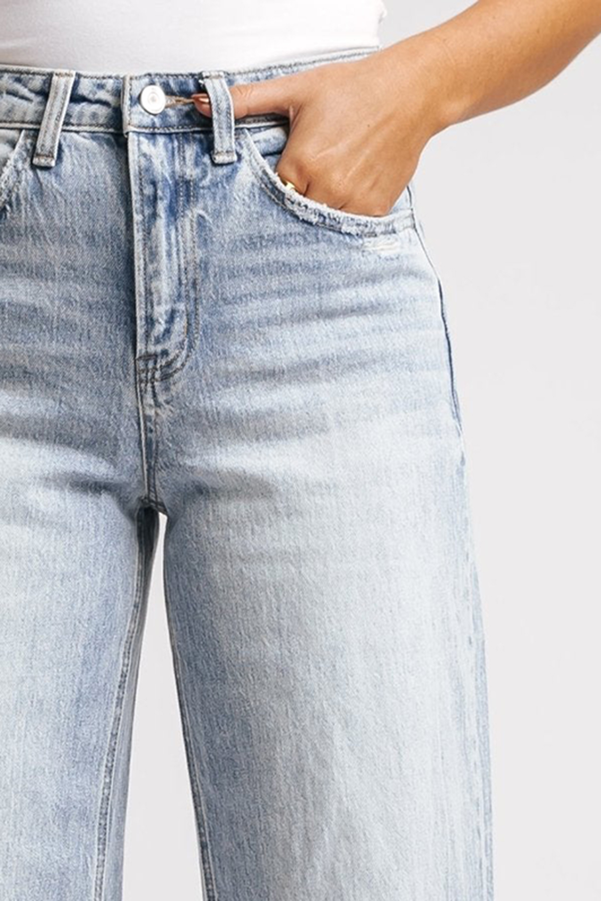 Light Wash Baggy Cuffed Wide Leg Jeans
