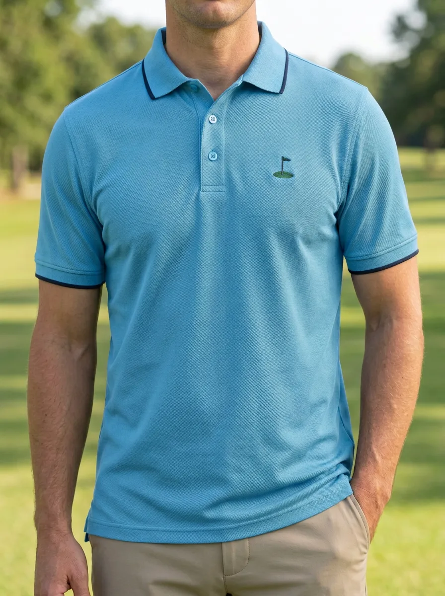 Structured Flag-Motif Embroidered Golf Polo Shirt