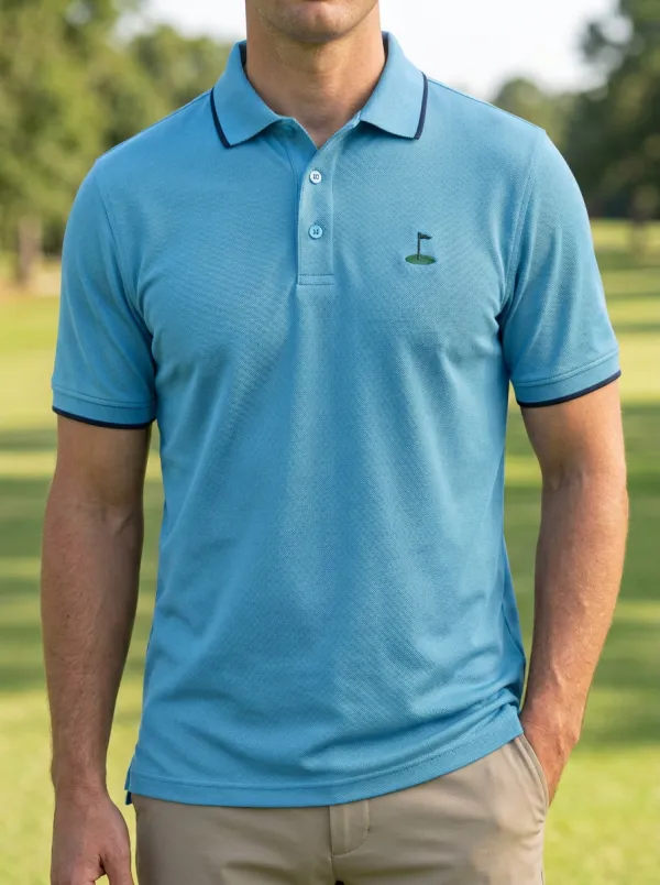 Structured Flag-Motif Embroidered Golf Polo Shirt