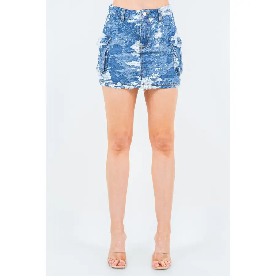 American Bazi Jacquard Trim Cargo Mini Denim Skirt