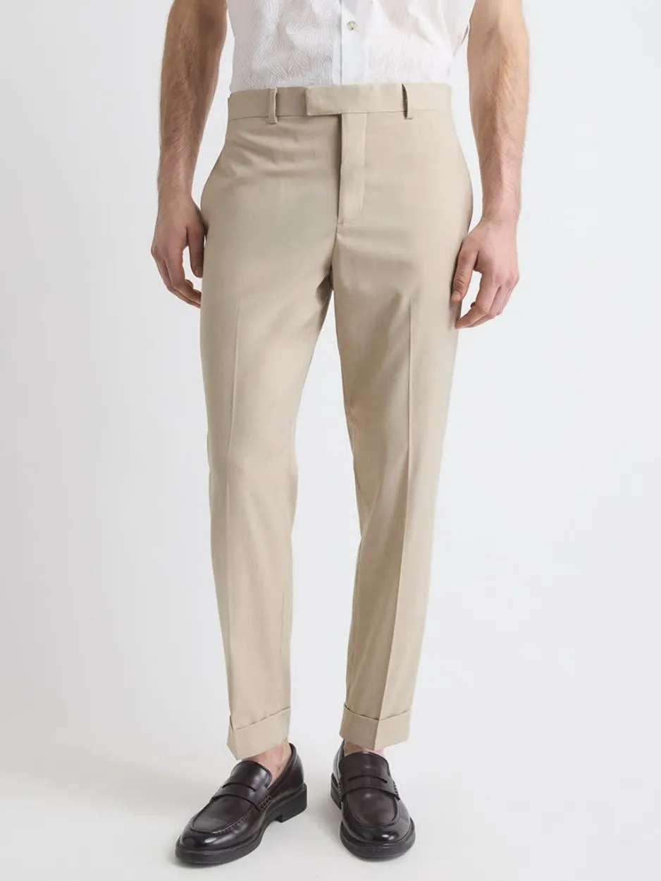 Mid-Waist Tapered-Leg Beige Suit Pant