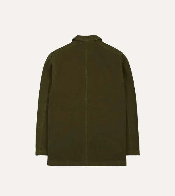 Olive Cotton Duck Canvas Five-Pocket Chore Jacket Casual Style