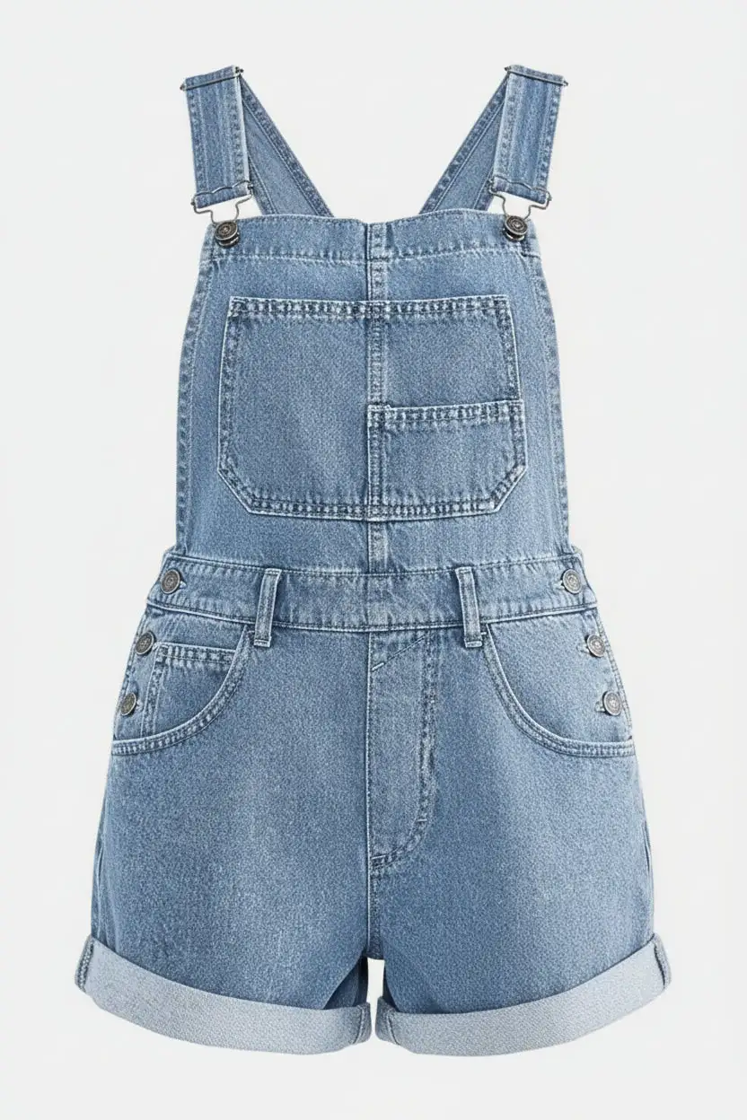 Neck Wide Strap Denim Overalls Crisscross Back Bib Overalls