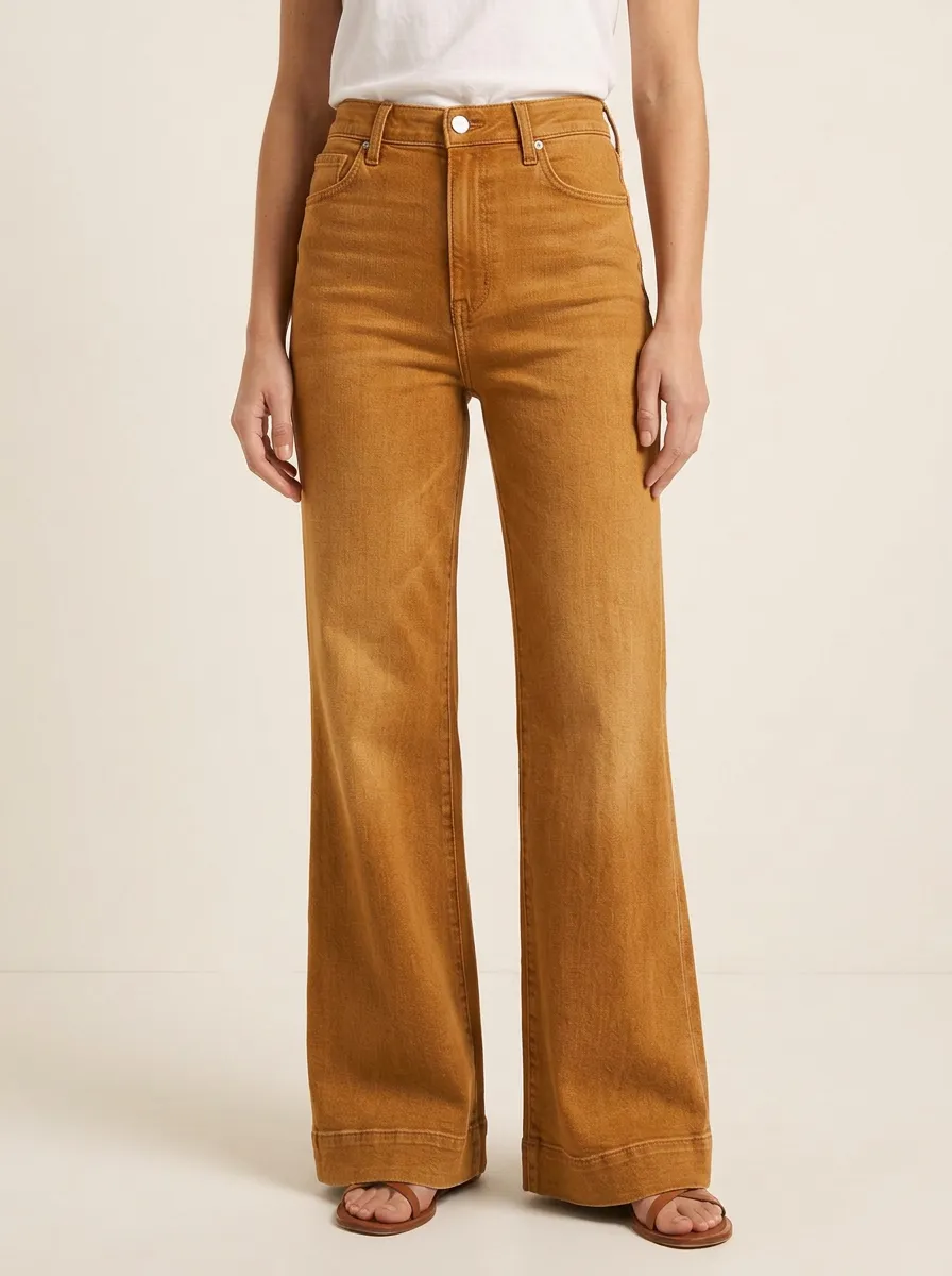 Women's High-Waisted Wide-Leg Denim Classic Five-Pocket Styling Jeans