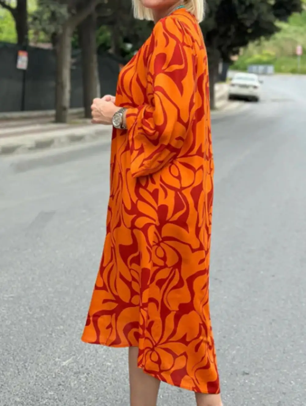 Textured Detail Swing Print Dress