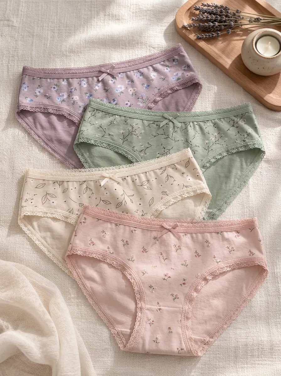 Women's Lace Trim Floral Printed 4-Pack Panty Set
