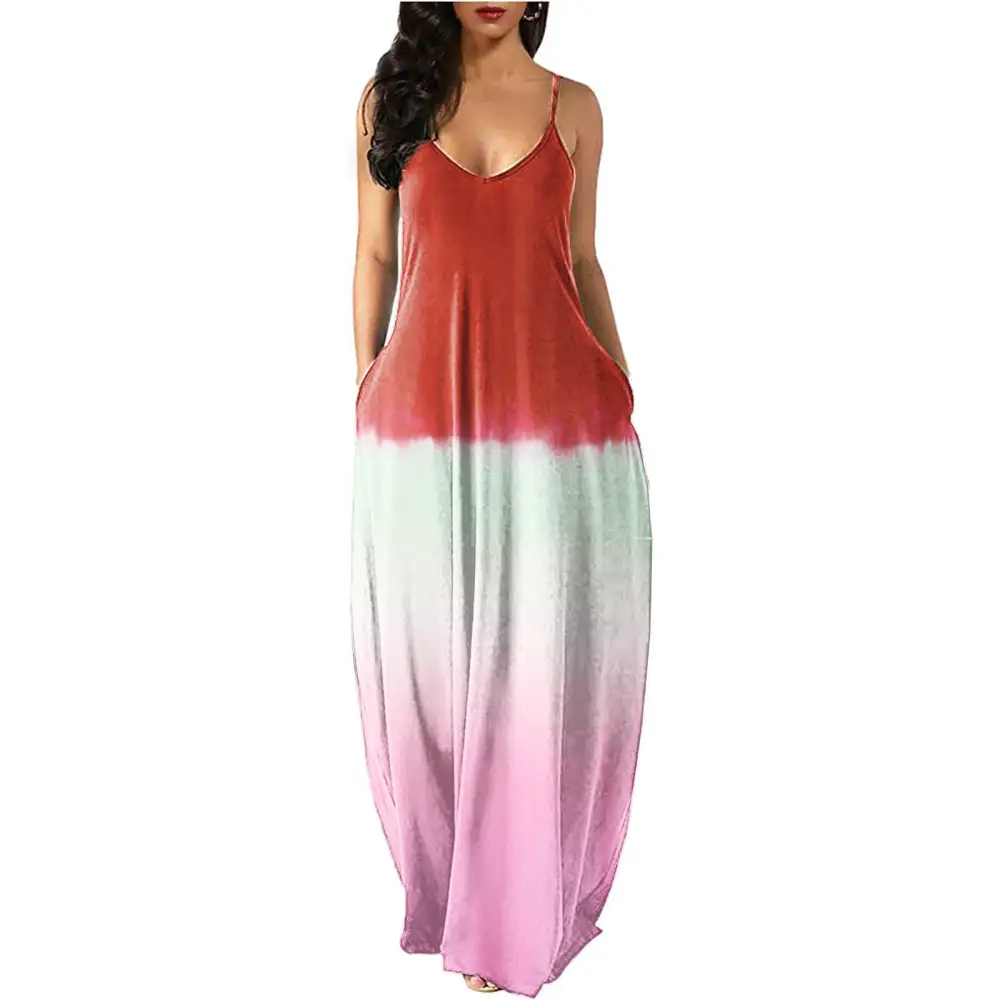 2023Women's Long Sleeveless V Neck Dress