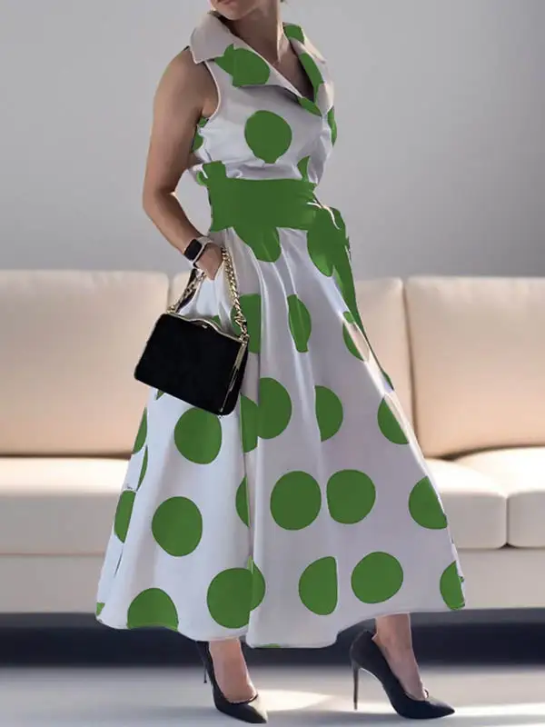 Polka Dot Sleeveless Shirt Maxi Dress