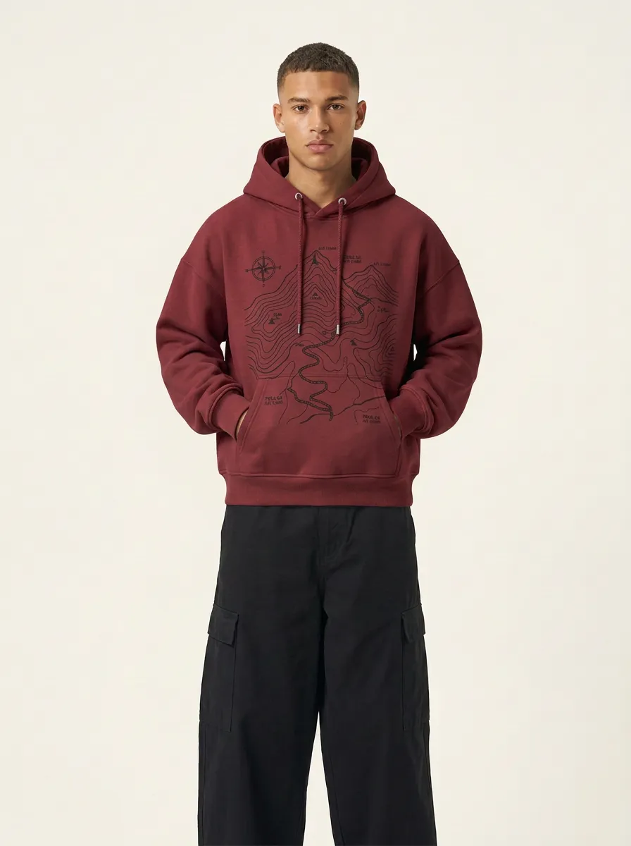 Men's Hiking Explorer Mountain Topographic Graphic Hoodie