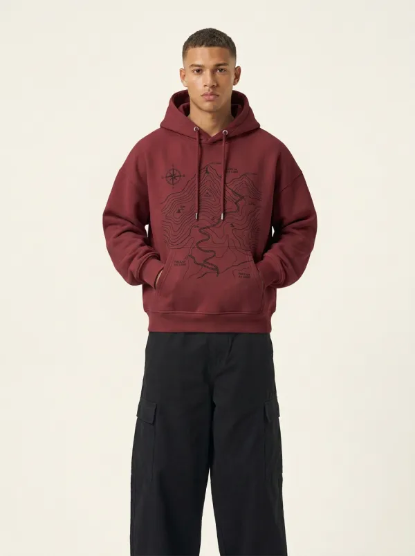 Men's Hiking Explorer Mountain Topographic Graphic Hoodie