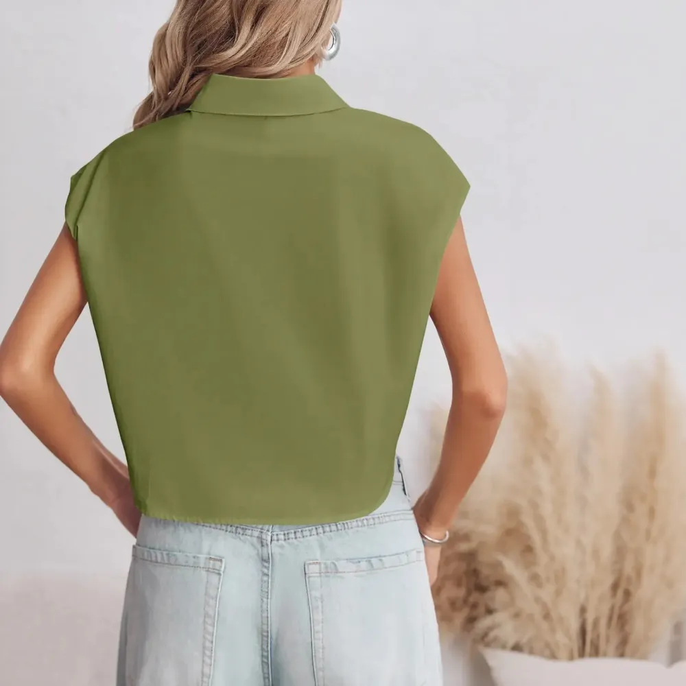Womens Button Down Shirts Cute Summer Cap Sleeve Crop Tops