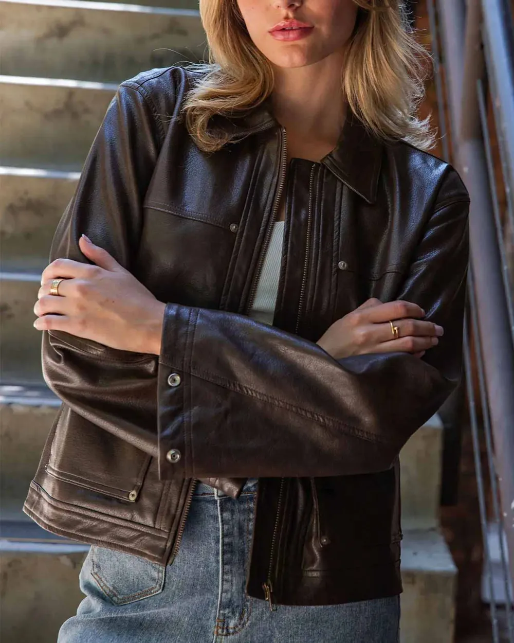 Wide Cuff Leather Jacket