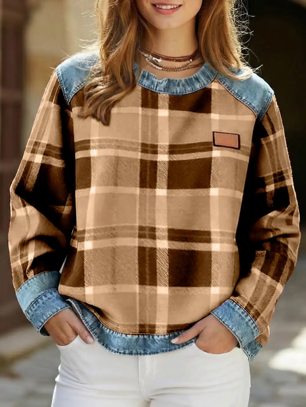 Retro Plaid Crew Sweatshirt