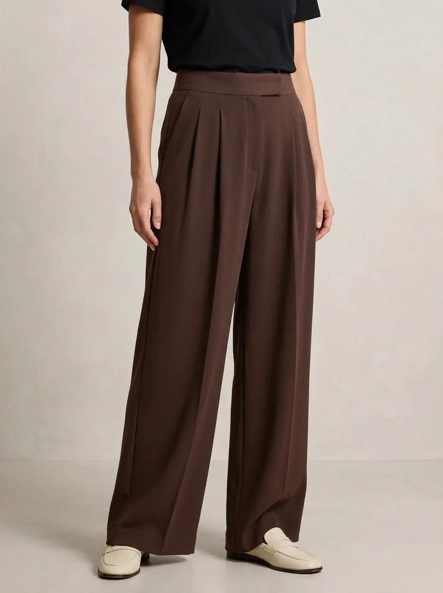Minimal Wide-Leg Pleated Solid Women's Wide-Leg Pants