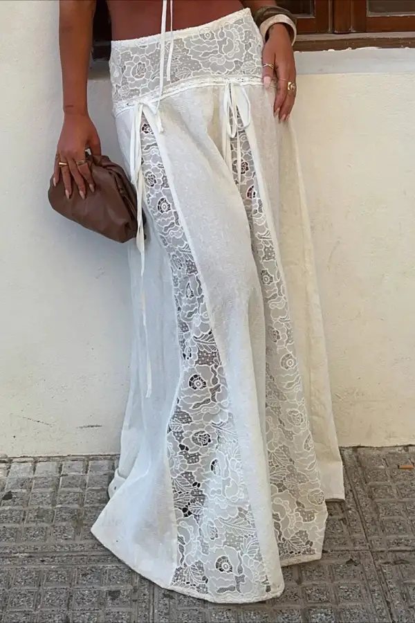 Minimal Lace Denim Maxi Skirt