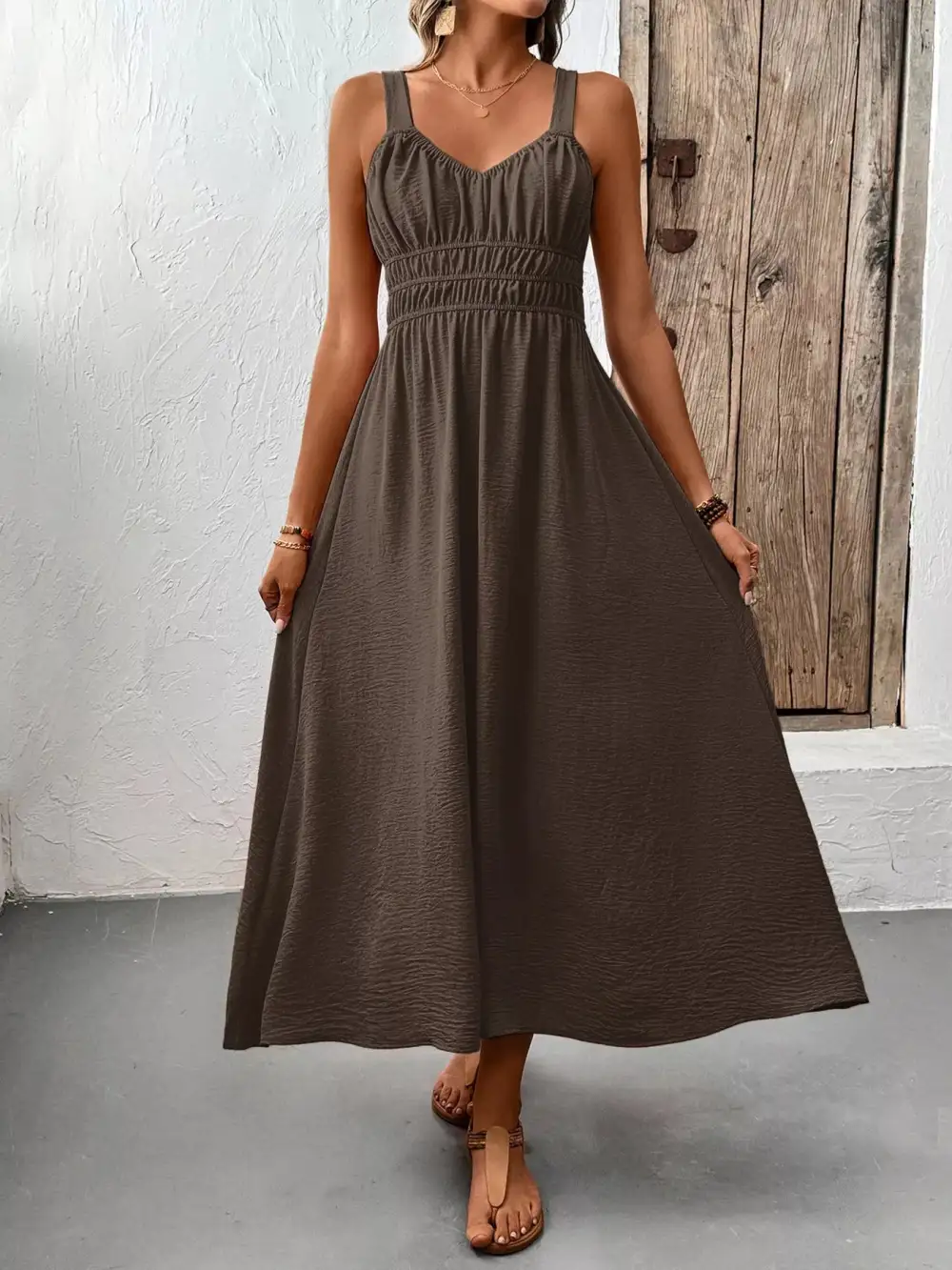 Smocked Sleeveless Midi Dress