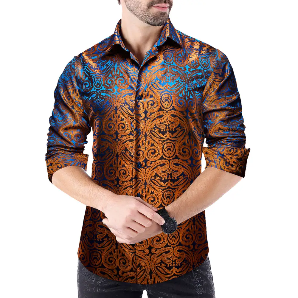 Classic Paisley Long Sleeve Silk Dress Shirt
