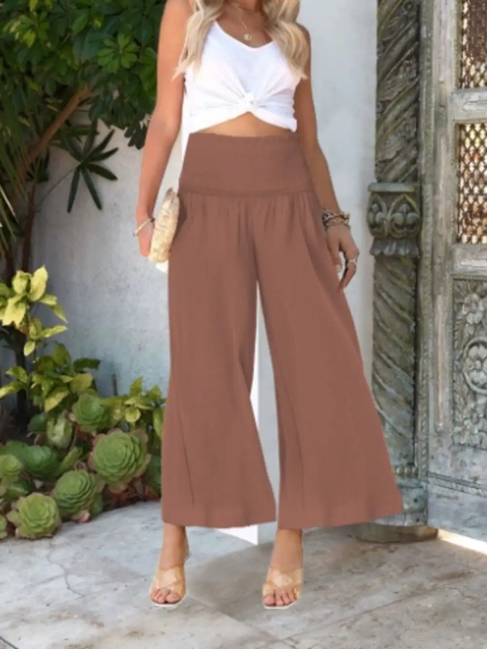 Wide Leg Smocked Waist Pants