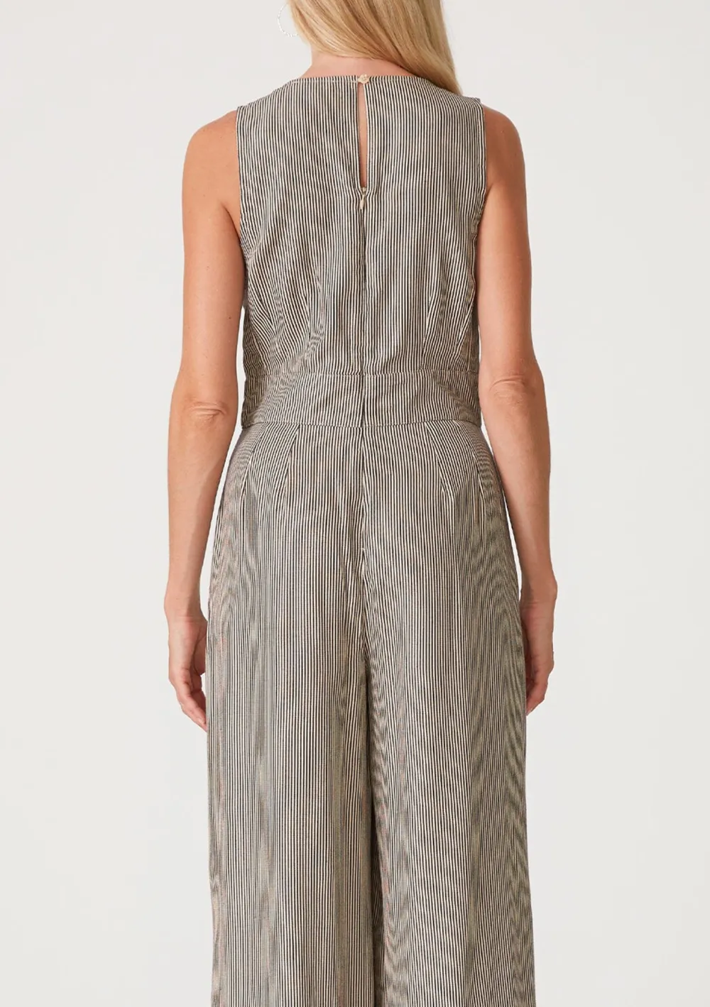 Striped Notched Wide Leg Jumpsuit