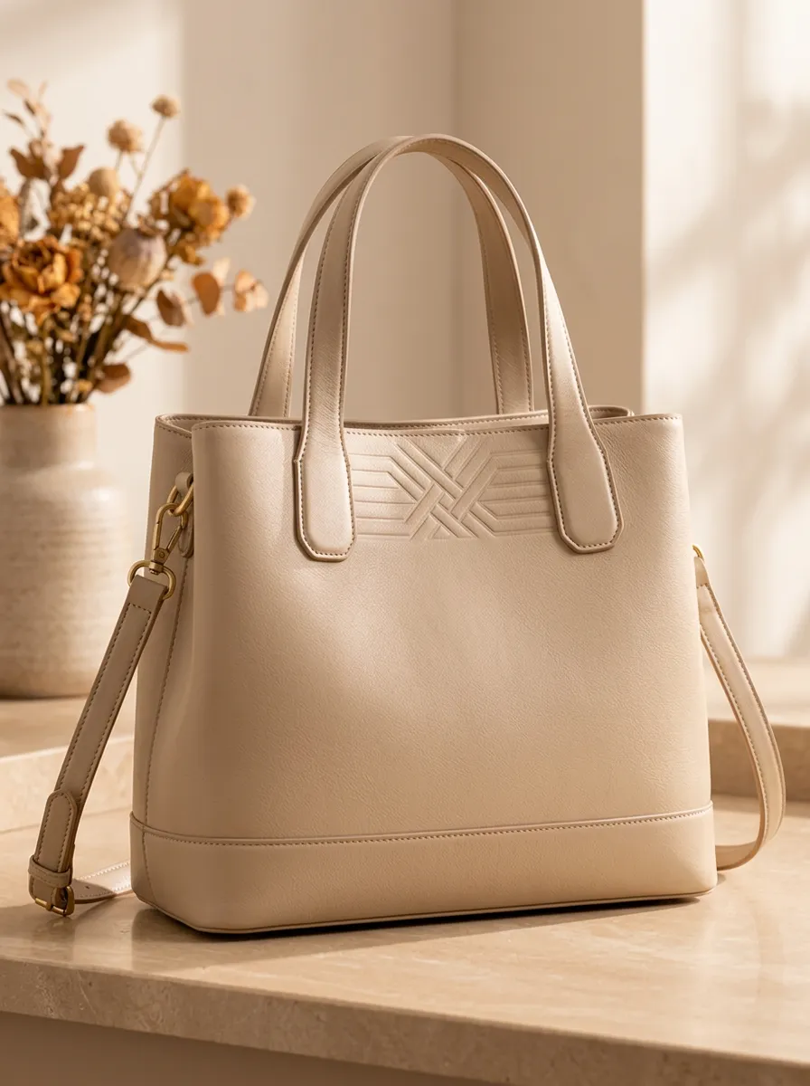 Contrast Panel Geometric Pattern Embossed Patterned Handbag