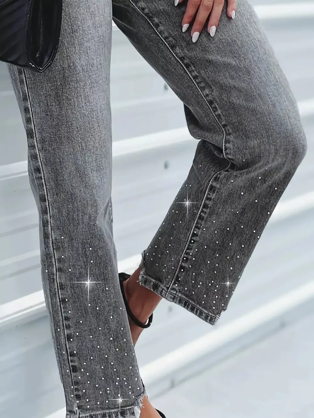 Tailored Rhinestone Denim Jeans