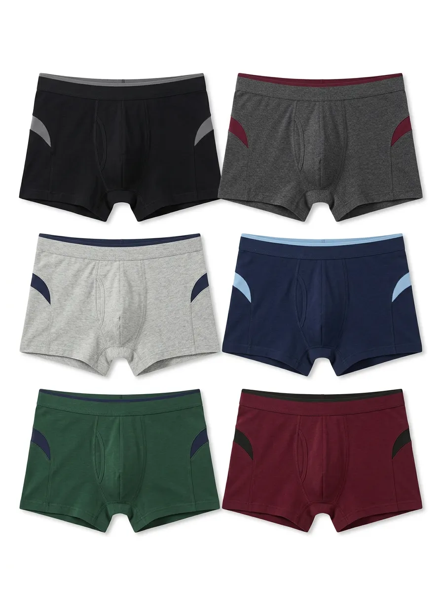 Men's Six-Pair Flat-Seam Contrast-Panel Boxer Brief Set