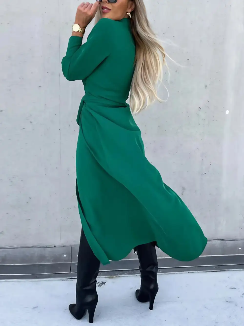 Textured Detail Button Front Long Sleeve Shirt Dress