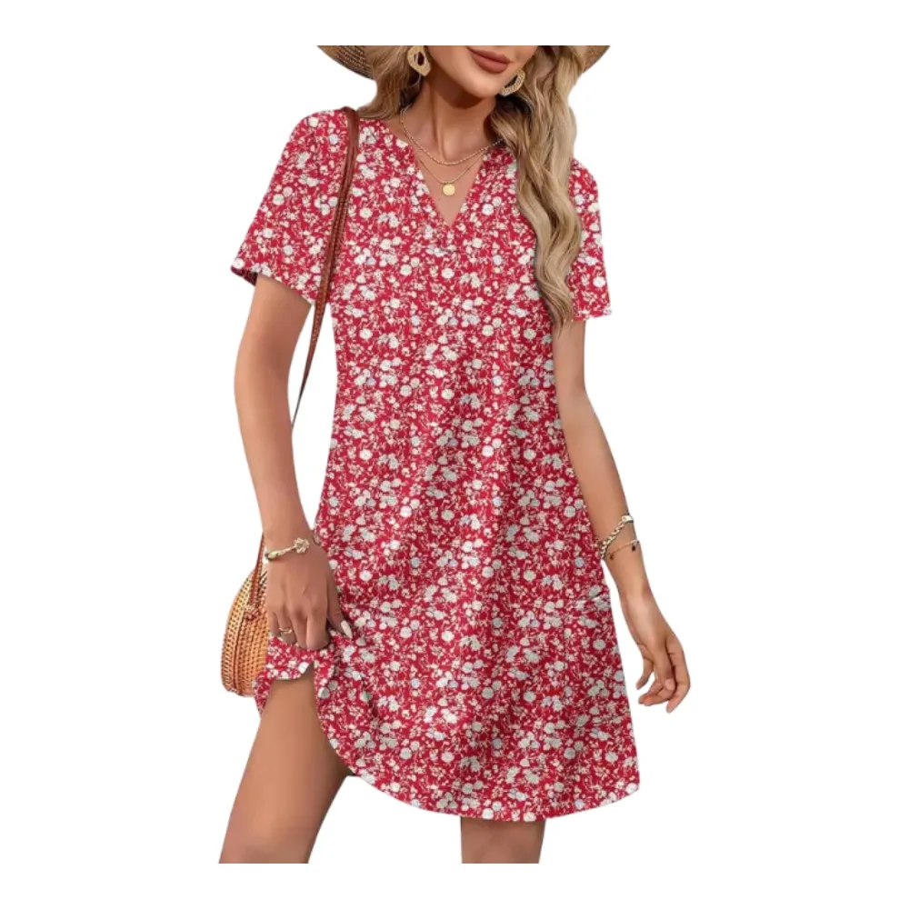 Women’s Summer Casual Dress – V-Neck Short Sleeve Beach Dress