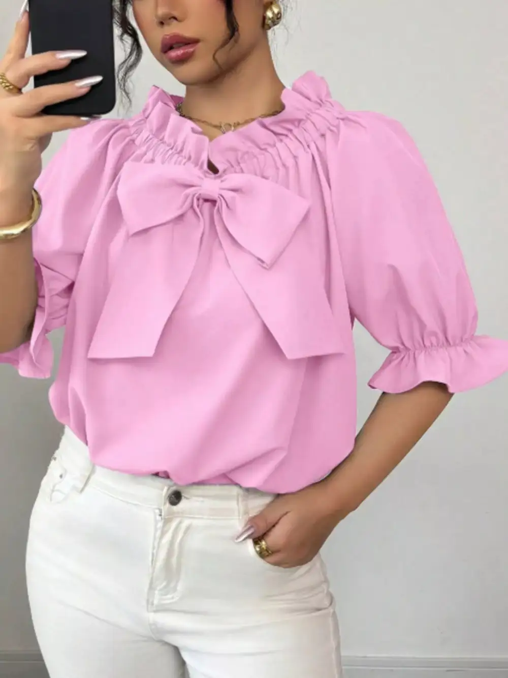 Bow Flounce Sleeve Blouse