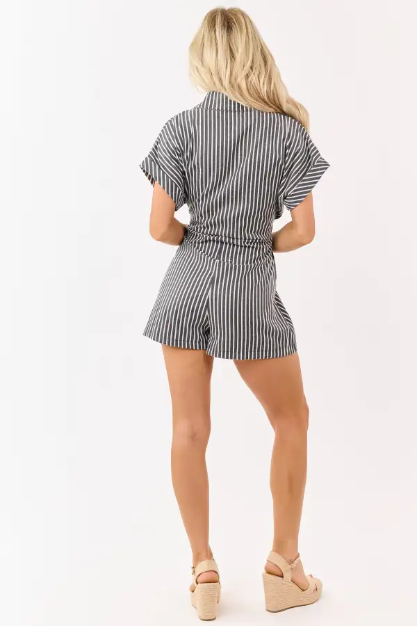 And Pearl Striped Button Down Romper