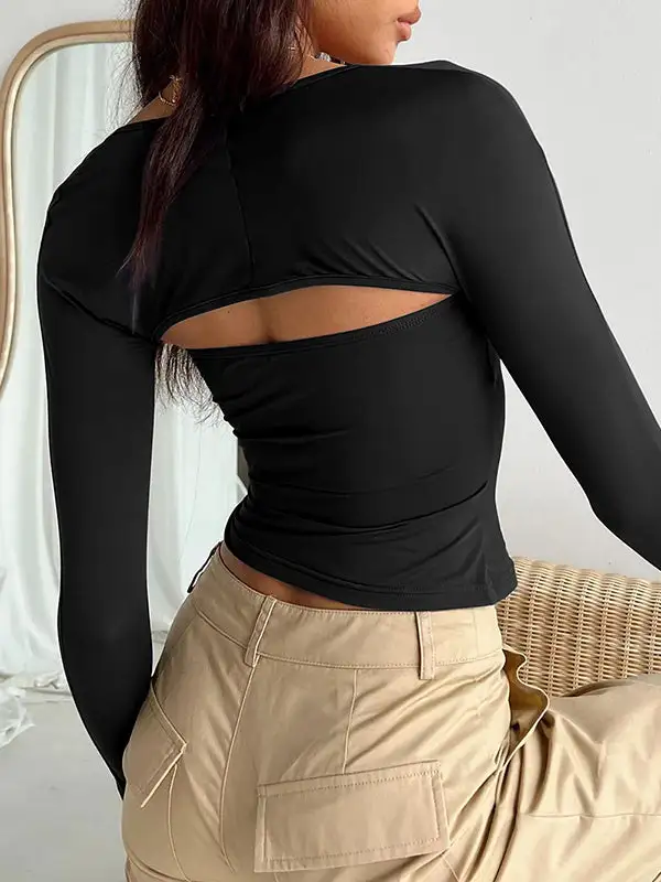 Long Sleeve Slim Fit Collarless T-Shirt