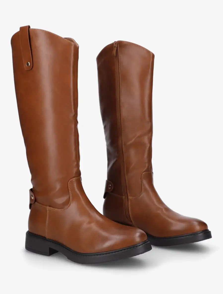 Modern Riding Block Heel Faux Leather Knee High Boots