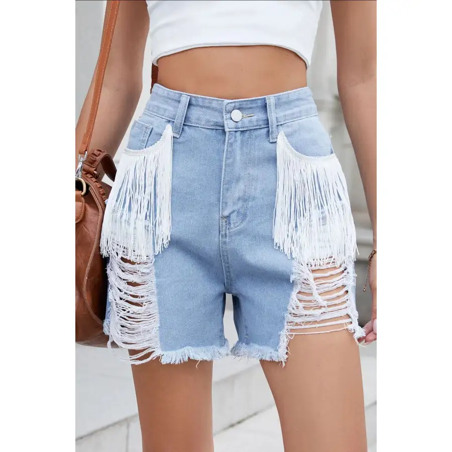 Weekend Raw Hem Distressed High Waist Pocketed Shorts