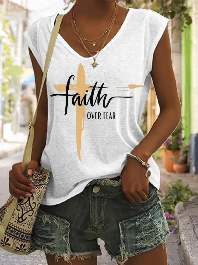Women's Faith Over Fear Print Sleeveless T-Shirt