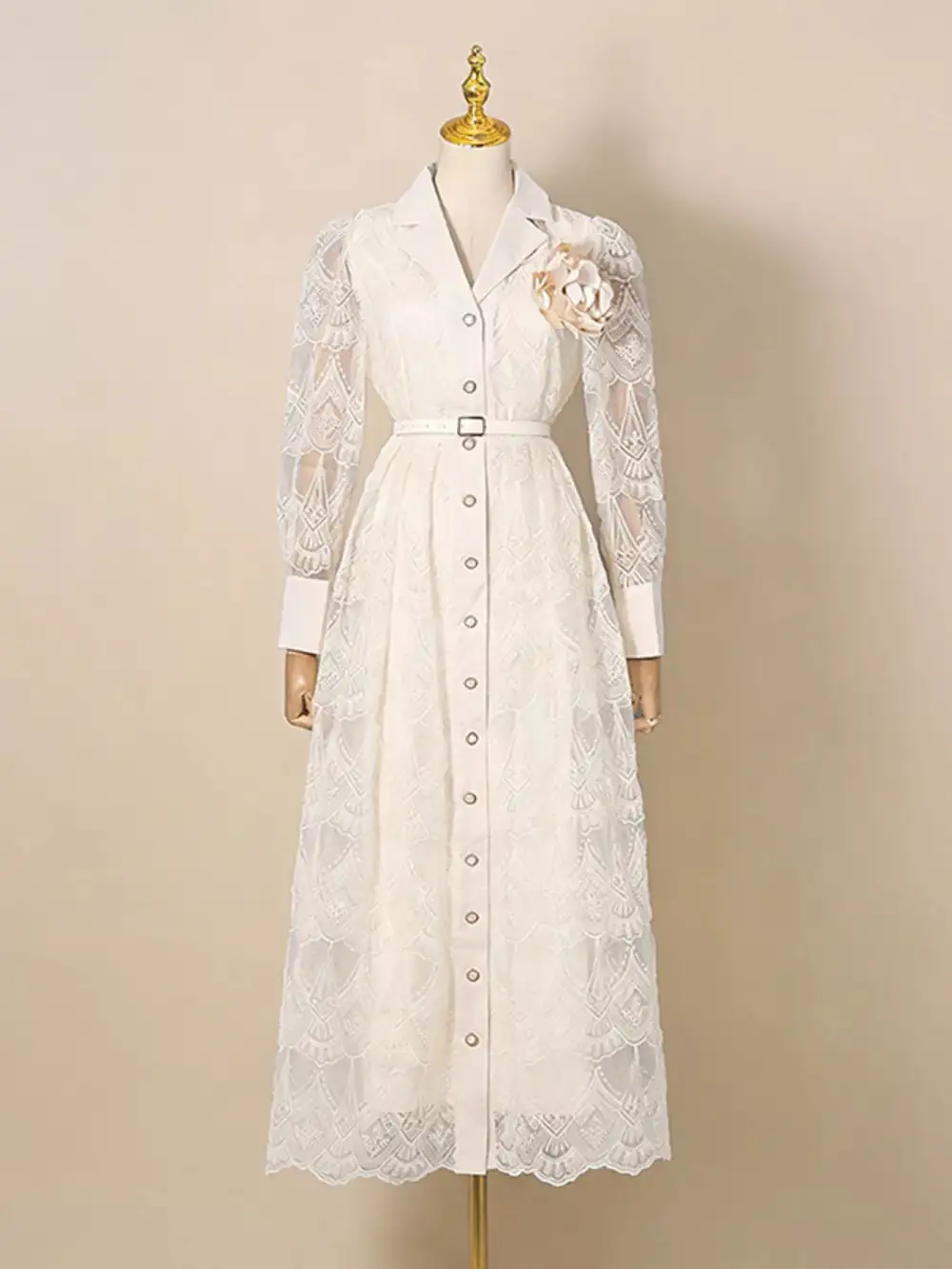 Soft Touch Lace Button Front Midi Dress