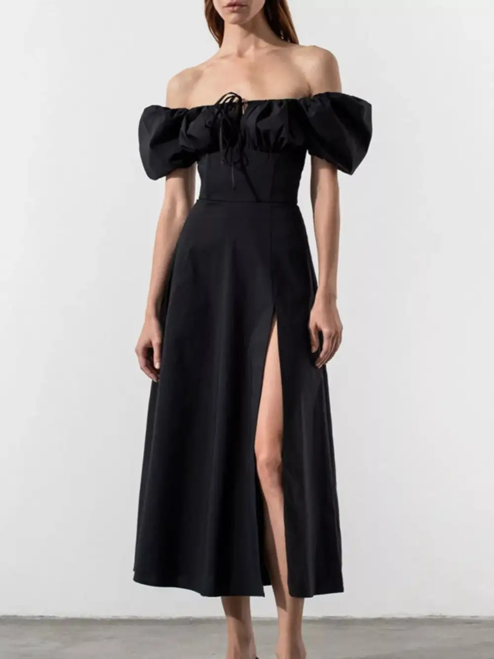 Slit Short Sleeve Midi Dress