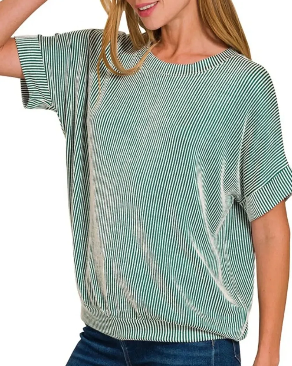 Short-Sleeve Textured Ribbed T-Shirt