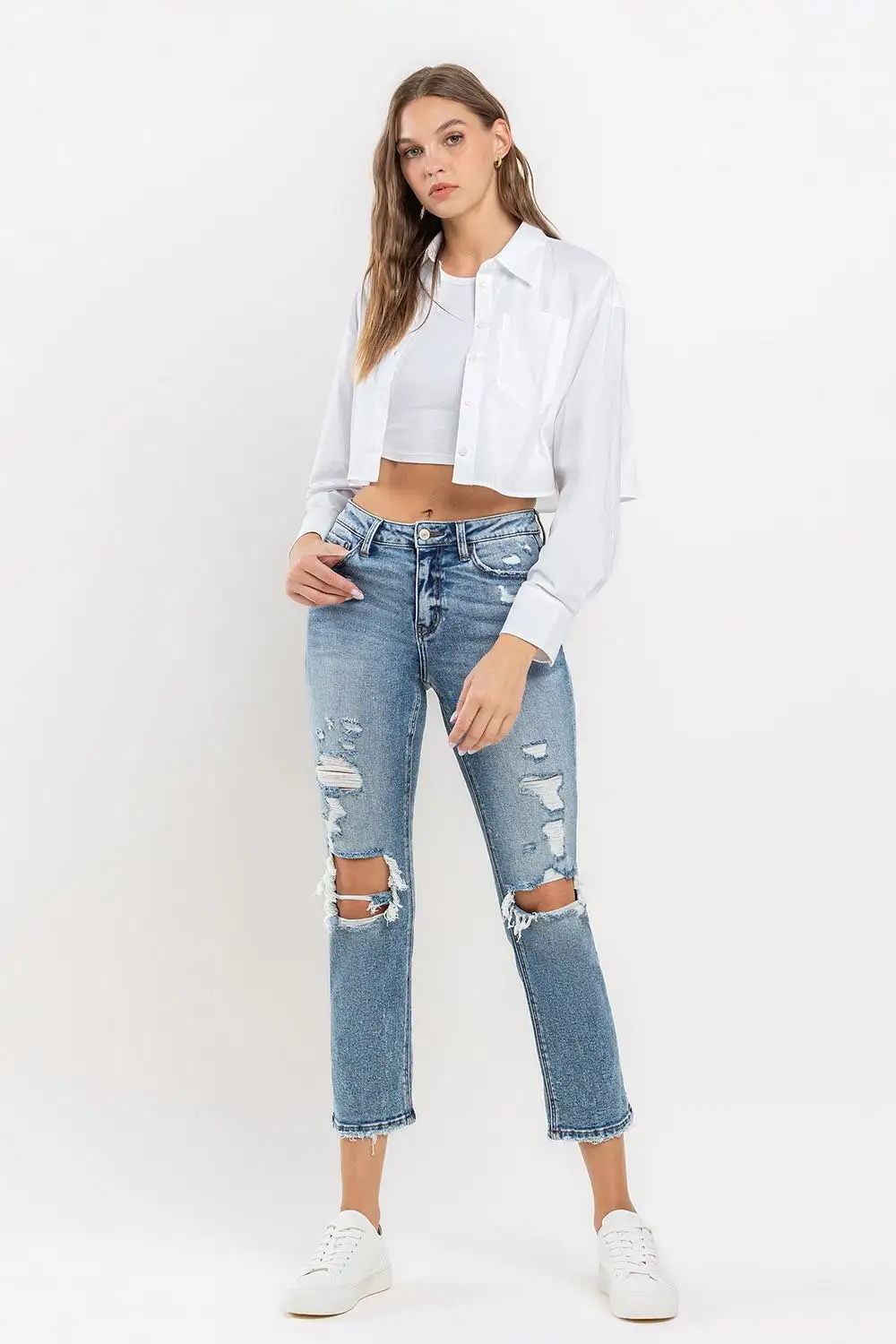Pull On Layered Denim Jeans