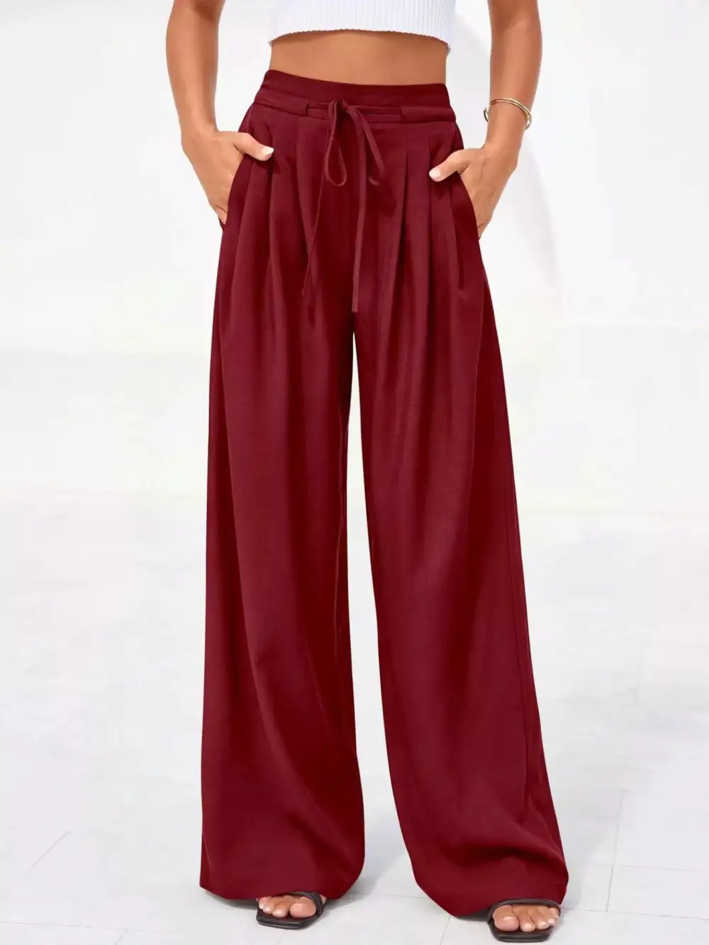Full Size High Waisted Wide Leg Pleated Pants Plus Size
